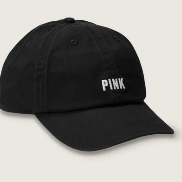 PINK Victoria's Secret Accessories - Pink Victoria's Secret Hat Cap Strap Back Black Adjustable White Spell Out Logo